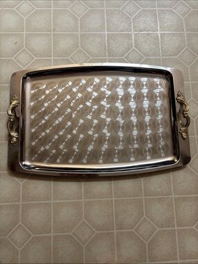 Silver tone Tray with gold tone handles
